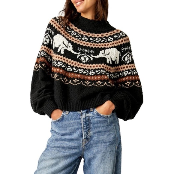NWOT Free People Nellie Sweater Knit Oversized Chunky Elephants Size L - Picture 4 of 13